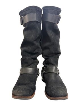 UGG Tall Black Suede Engineer Boots Buckle Moto Riding Style Women’s 7